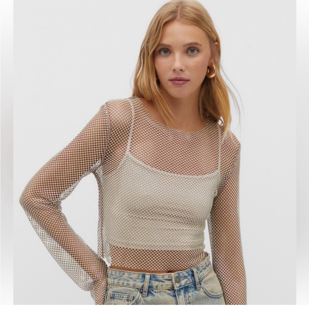 Sparkly mesh long sleeve t shirt size small